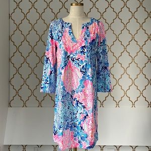 Lilly Pulitzer UPF 50 + Beverlynn Knit Dress resort white sway with me print. M